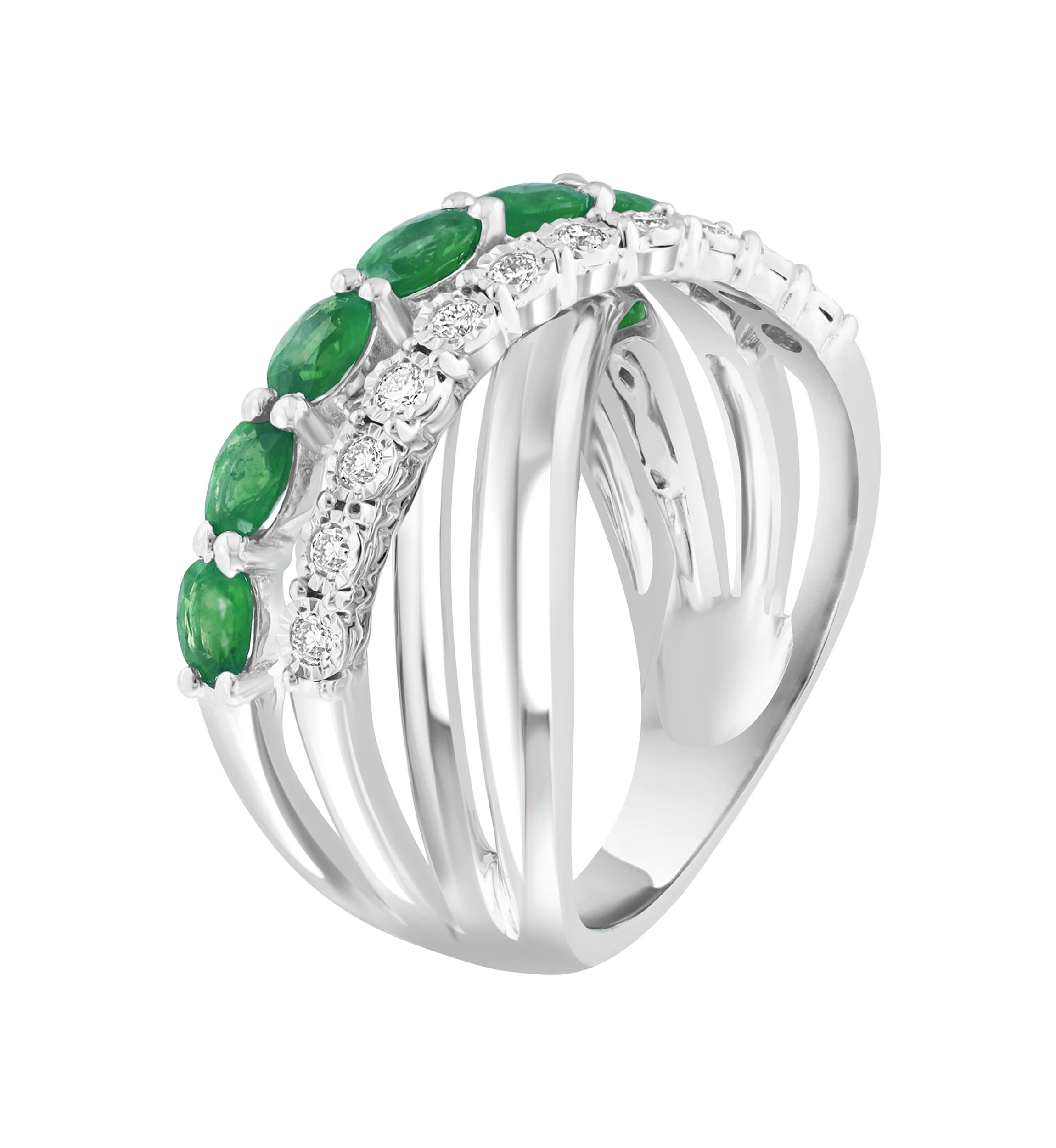 Diamond and Natural Emerald Ring in Sterling Silver