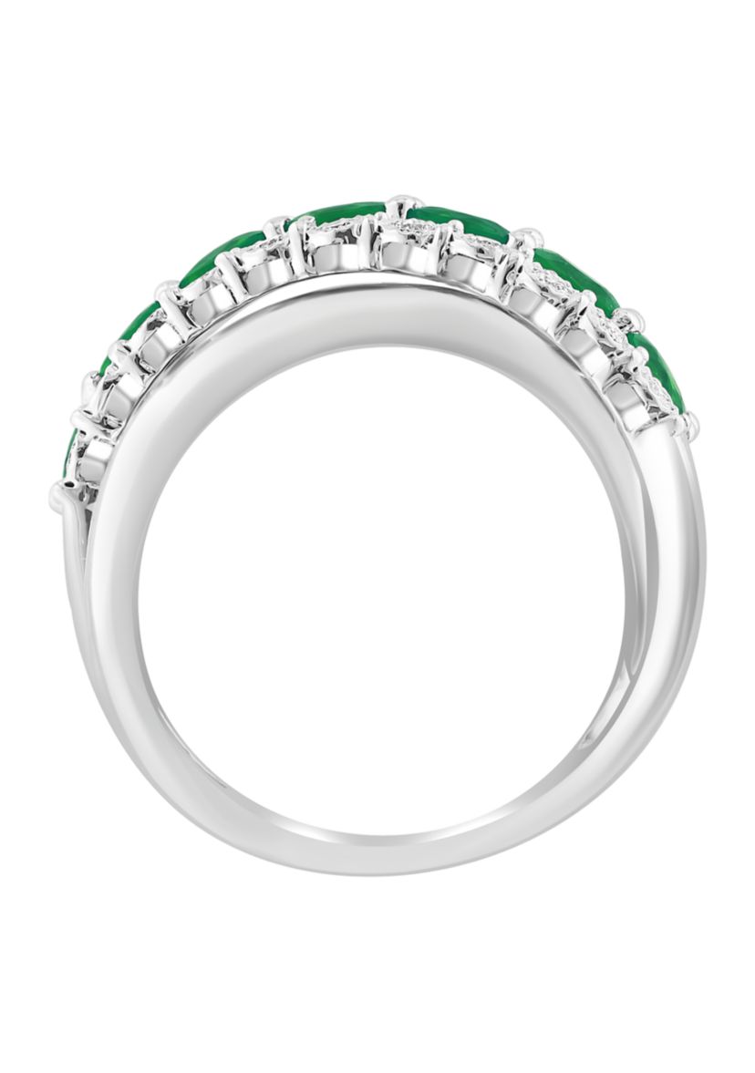 Diamond and Natural Emerald Ring in Sterling Silver