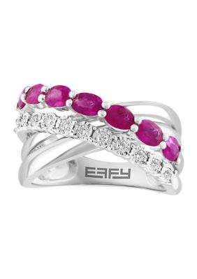 Effy Diamond And Natural Ruby Ring In Sterling Silver