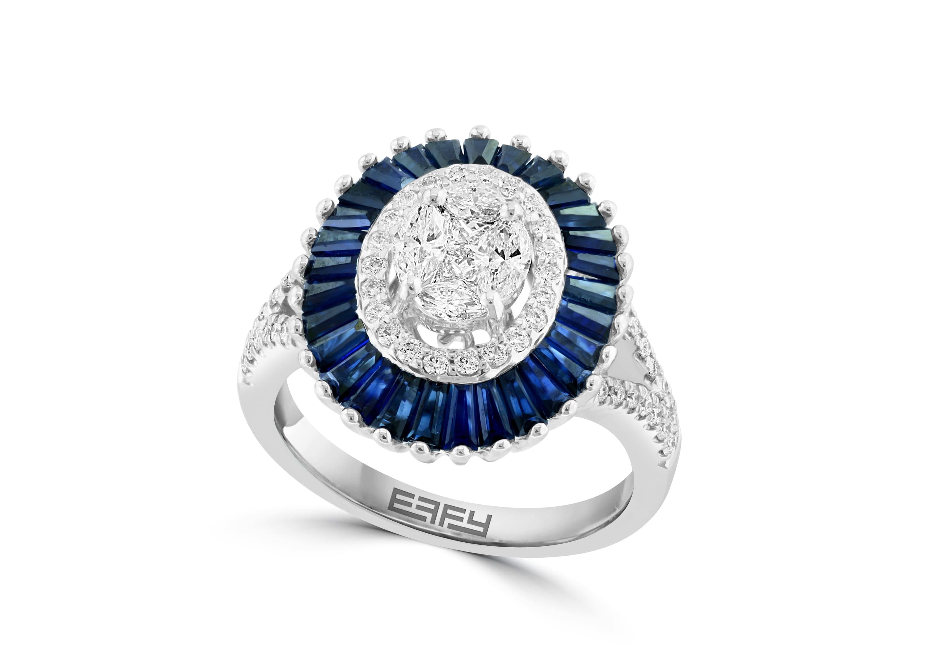 Diamond And Natural Sapphire Ring in 14K White Gold