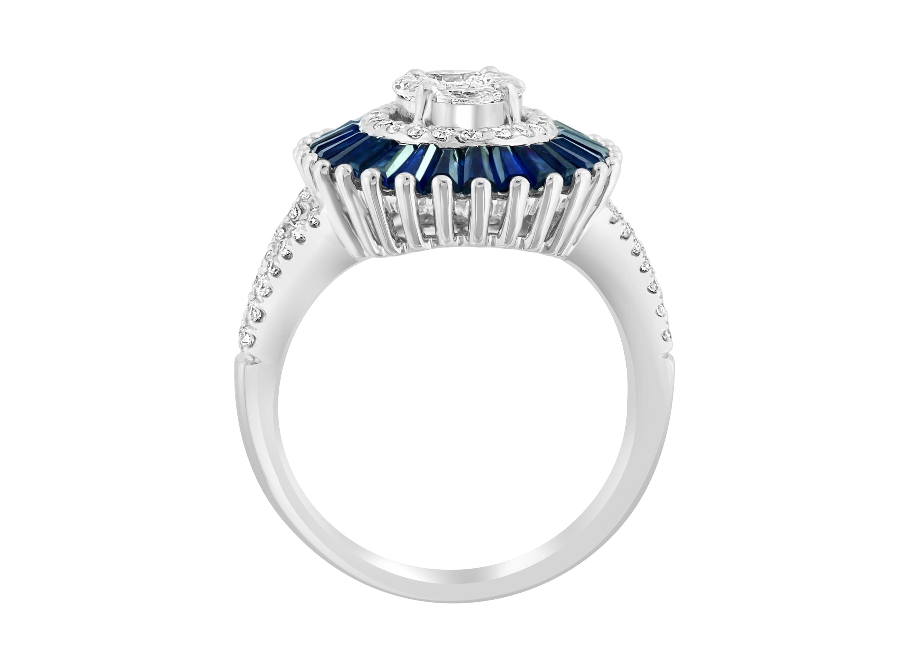 Diamond And Natural Sapphire Ring in 14K White Gold
