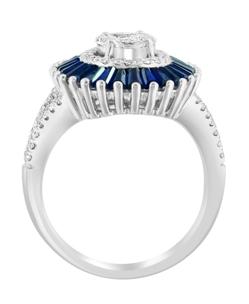 Diamond And Natural Sapphire Ring in 14K White Gold