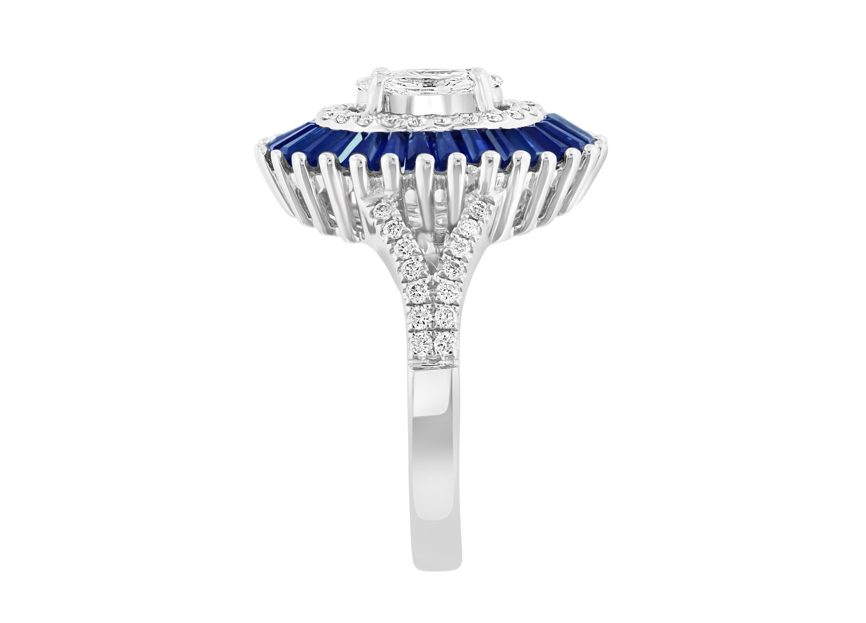 Diamond And Natural Sapphire Ring in 14K White Gold