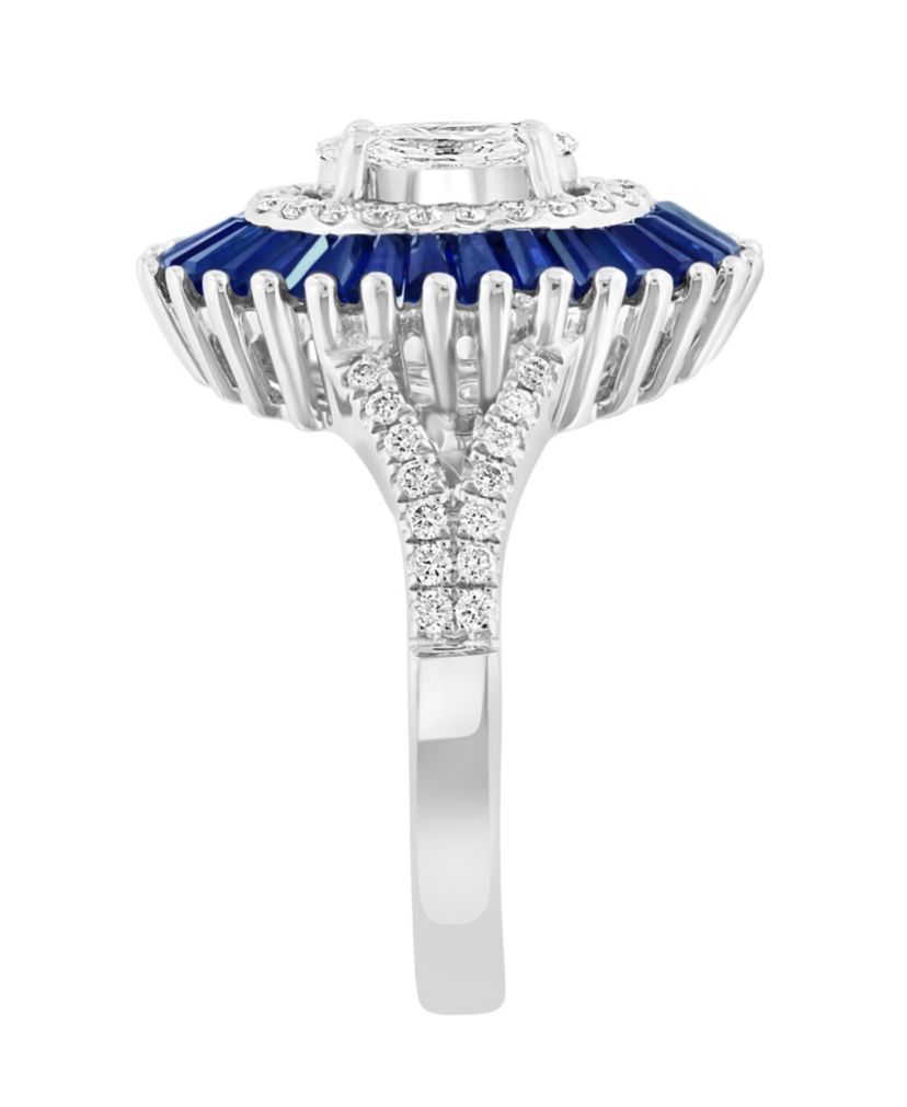 Diamond And Natural Sapphire Ring in 14K White Gold