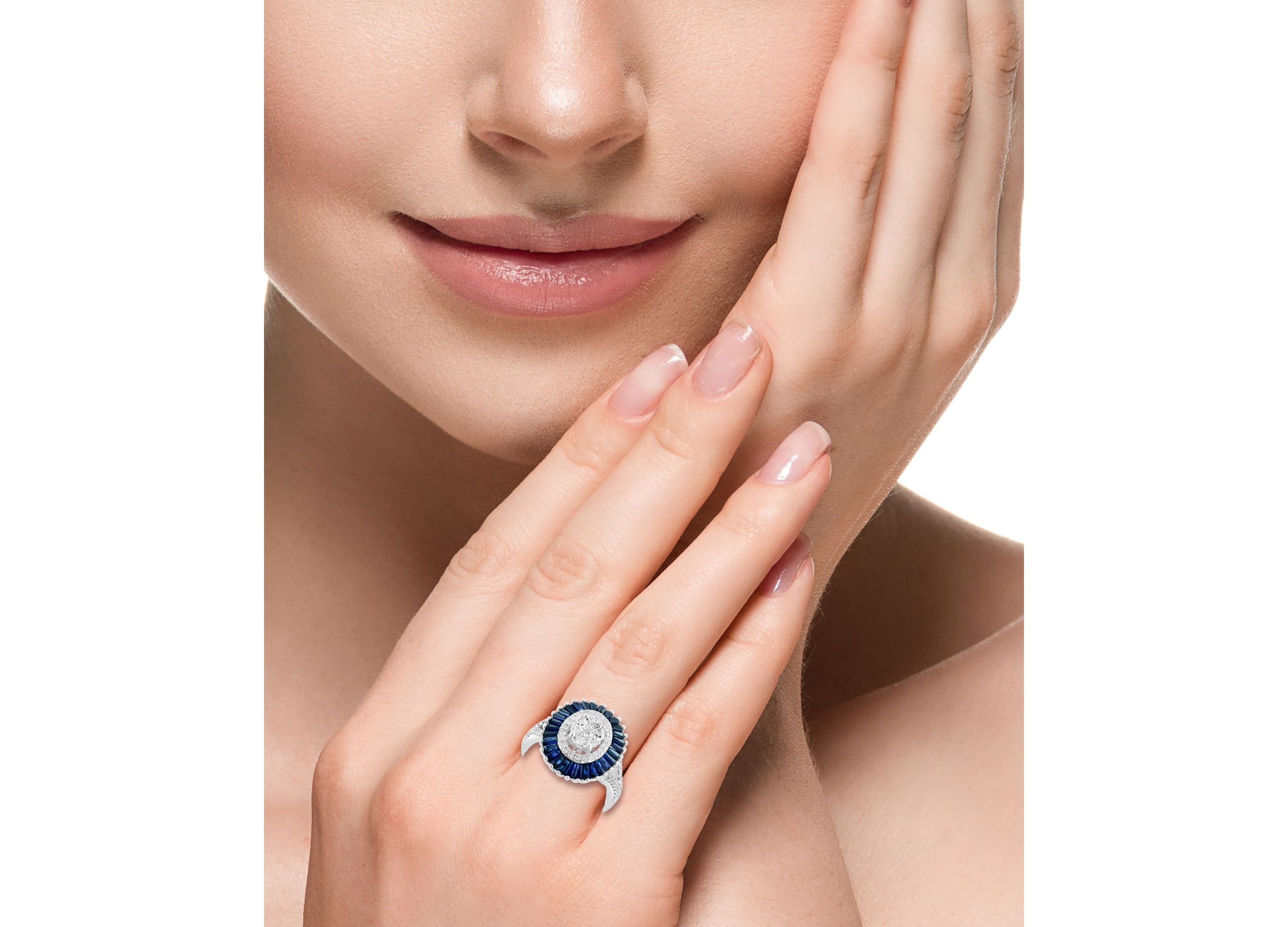 Diamond And Natural Sapphire Ring in 14K White Gold