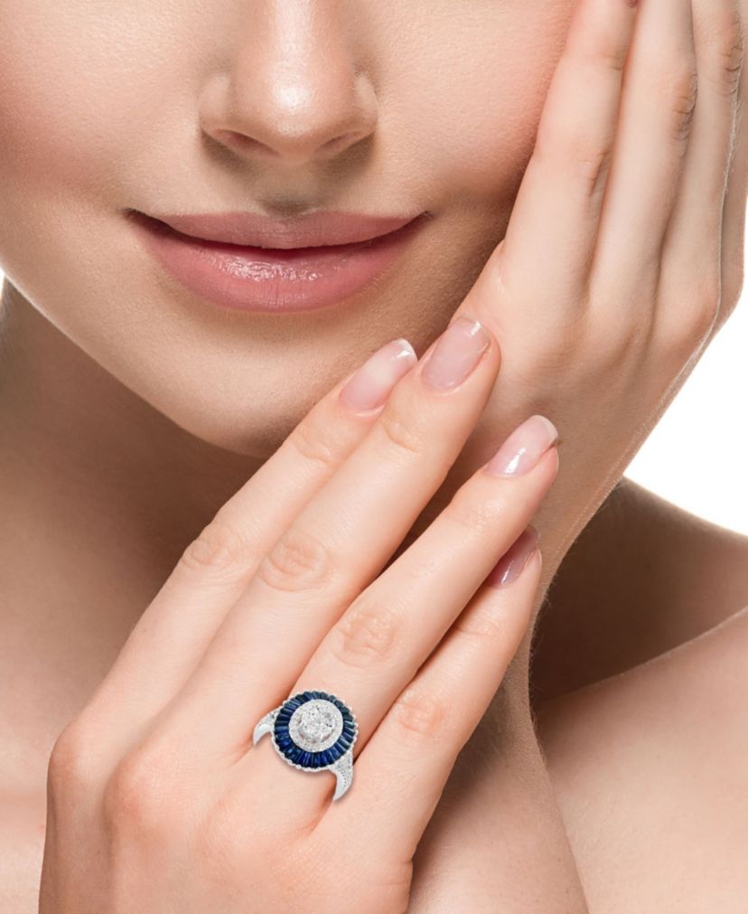 Diamond And Natural Sapphire Ring in 14K White Gold