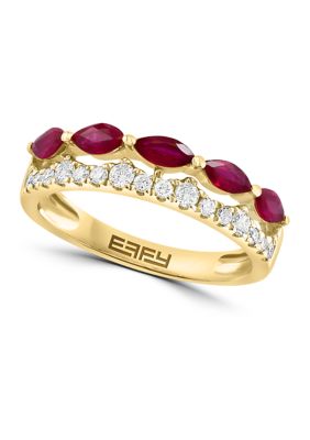 Effy 1/3 Ct. T.w. Diamond, Natural Ruby Ring In 14K Yellow Gold
