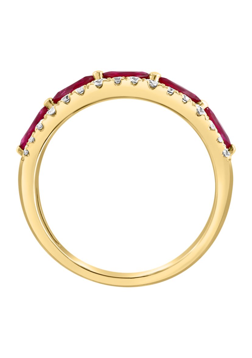 1/3 ct. t.w. Diamond, Natural Ruby Ring in 14K Yellow Gold