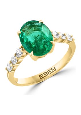 Effy Diamond And Natural Emerald Ring In 14K Yellow Gold