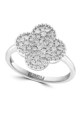 Effy 1/3 ct. t.w. Diamond Clover Ring in Sterling Silver, 7 -  0191120816869