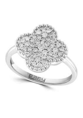 Effy 1/3 Ct. T.w. Diamond Clover Ring In Sterling Silver