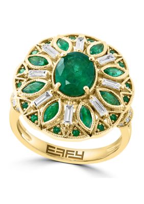 Effy Diamond And Natural Emerald Ring In 14K Yellow Gold, 7 -  0191120778341