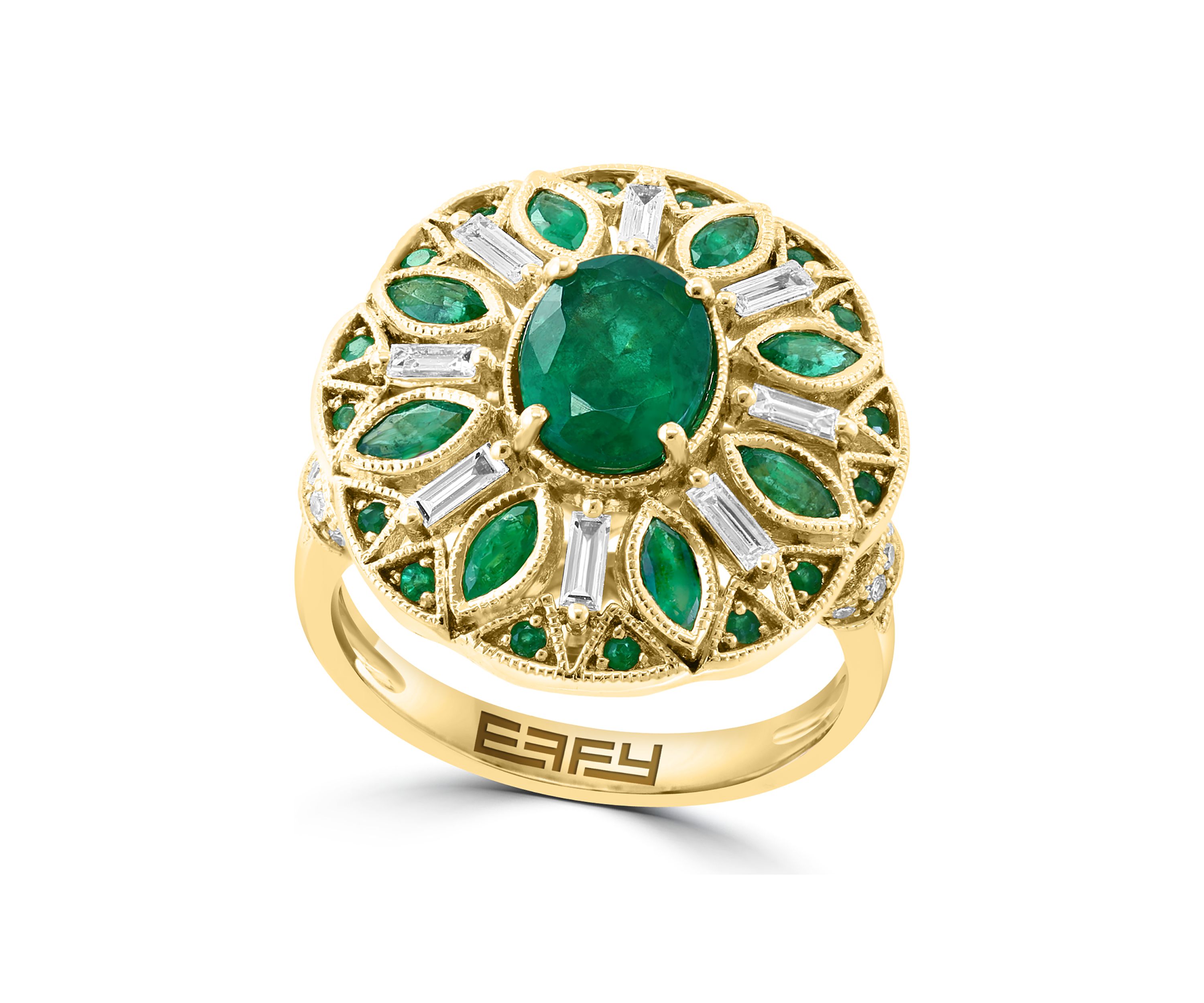 Diamond and Natural Emerald Ring in 14K Yellow Gold