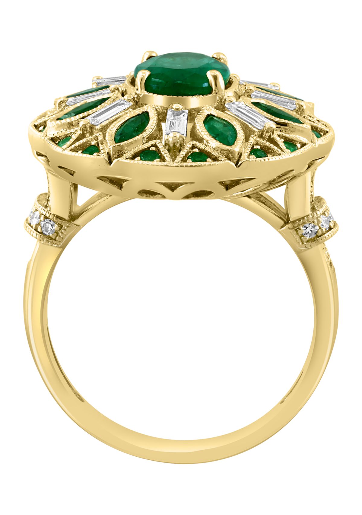 Diamond and Natural Emerald Ring in 14K Yellow Gold