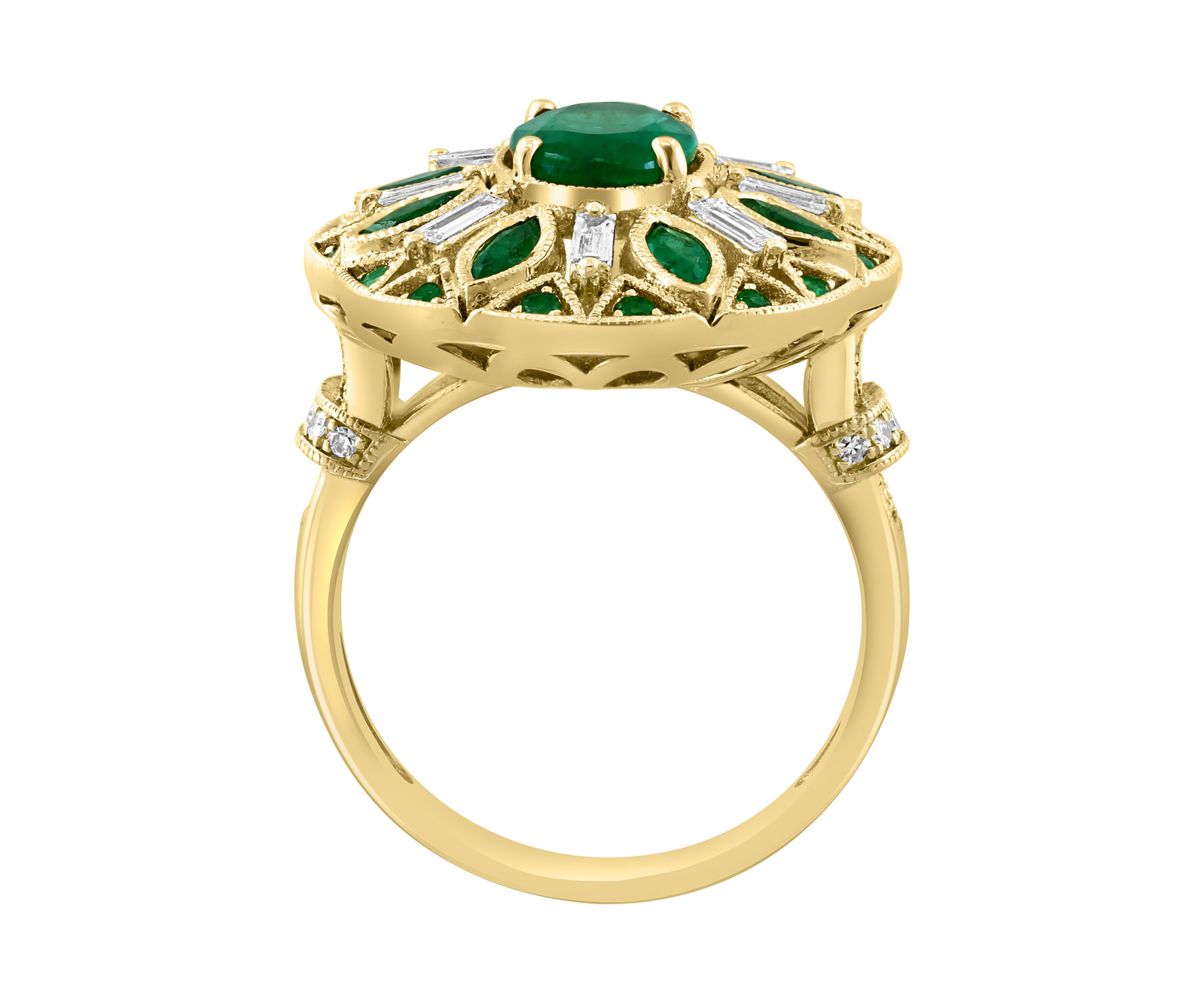 Diamond and Natural Emerald Ring in 14K Yellow Gold