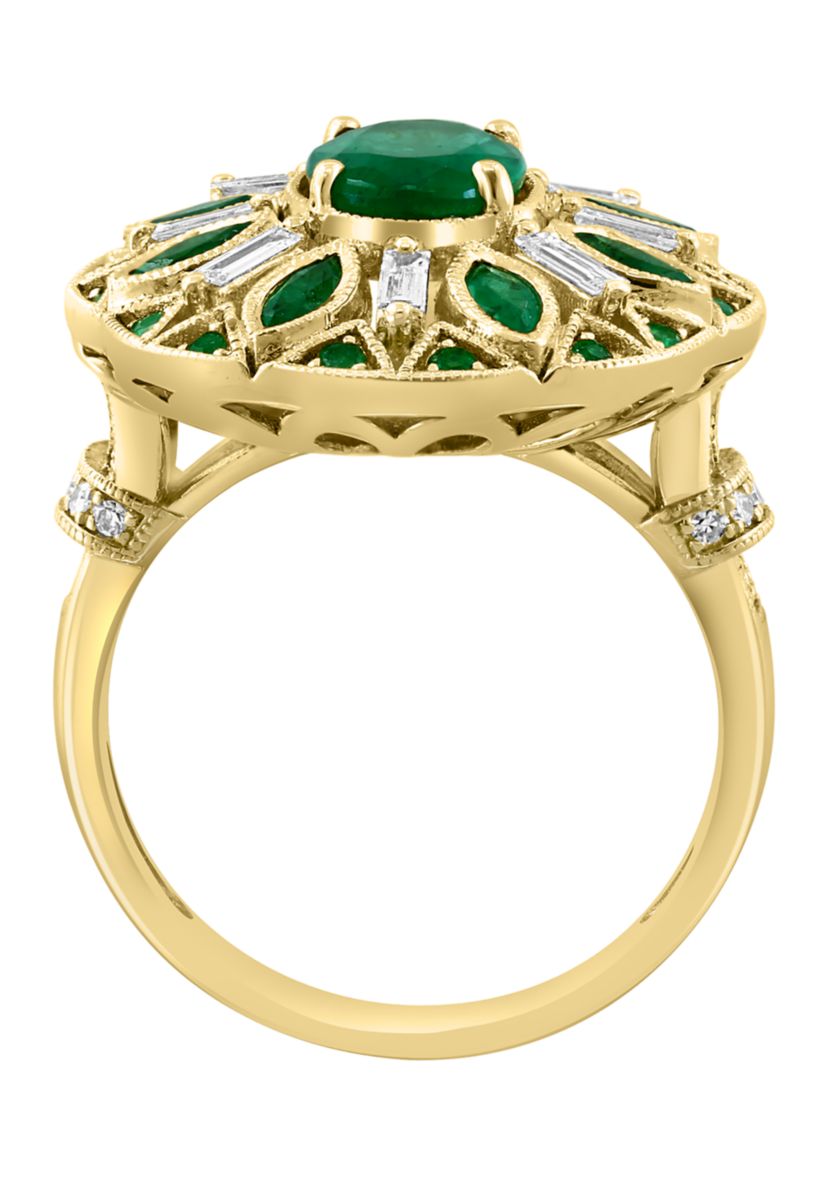 Diamond and Natural Emerald Ring in 14K Yellow Gold