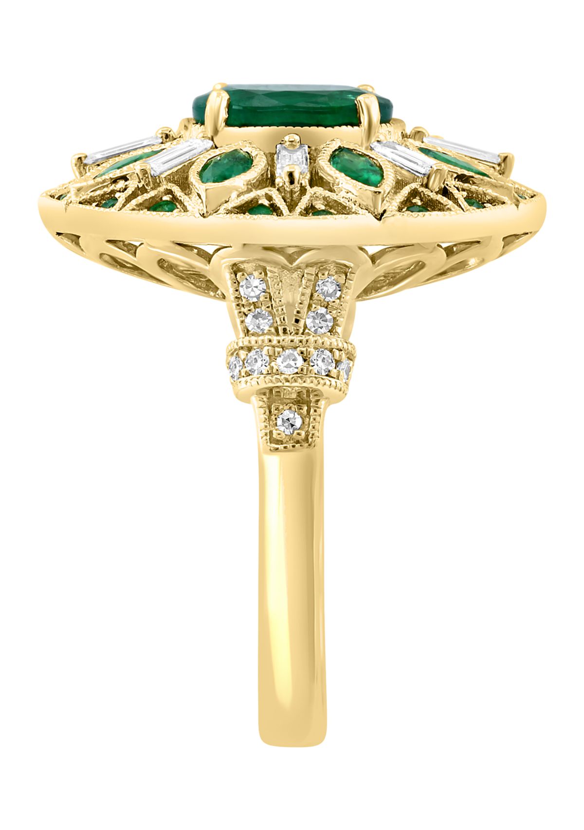 Diamond and Natural Emerald Ring in 14K Yellow Gold