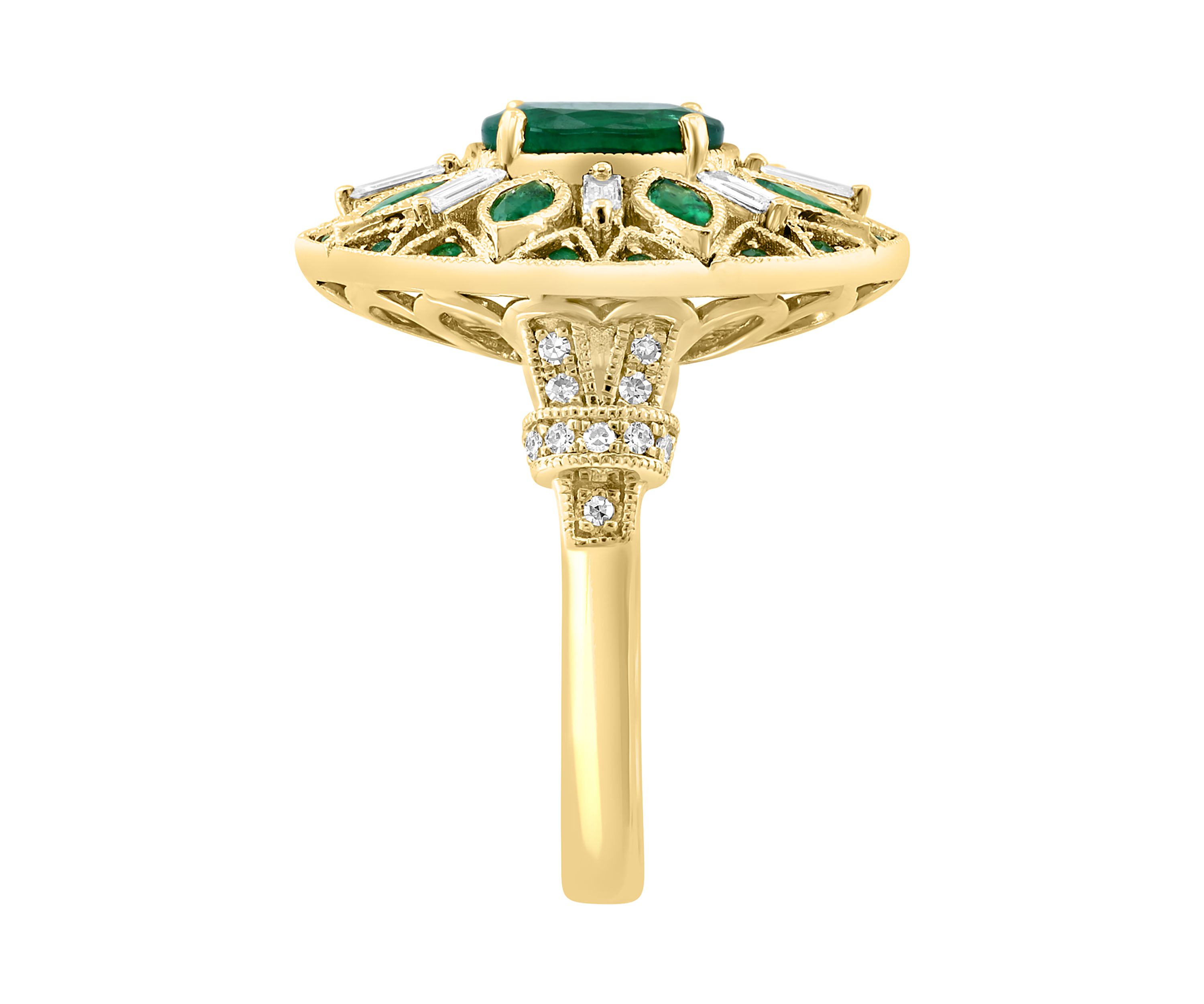 Diamond and Natural Emerald Ring in 14K Yellow Gold