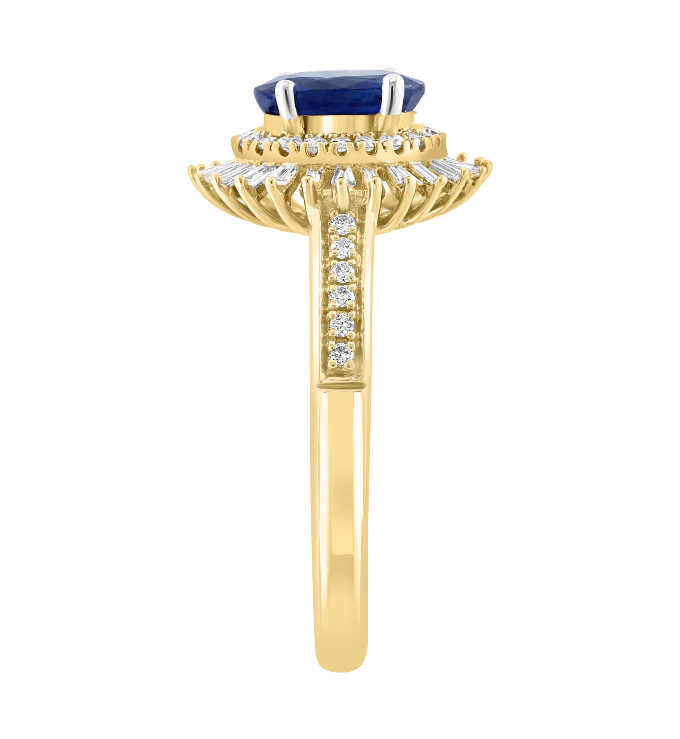 14K Yellow Gold Diamond Sapphire Ring