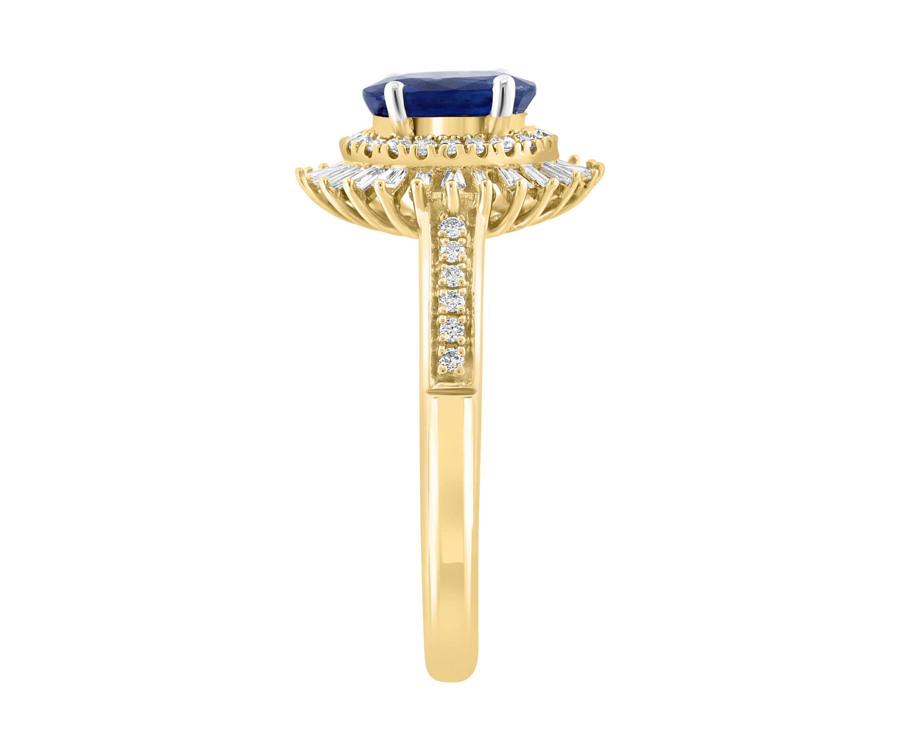 14K Yellow Gold Diamond Sapphire Ring