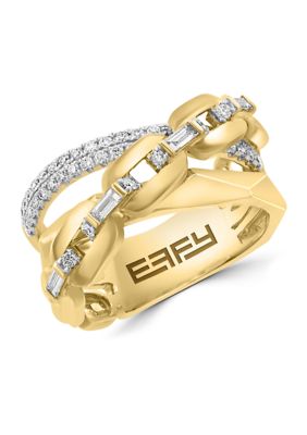 Effy 1/2 ct. t.w. Diamond Crossover Ring in 14K Yellow Gold, 7 -  0191120805443