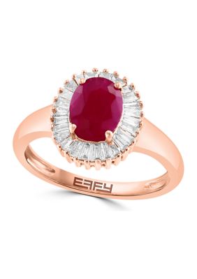 Effy 1/3 Ct. T.w. Diamond And Natural Ruby Ring In 14K Rose Gold