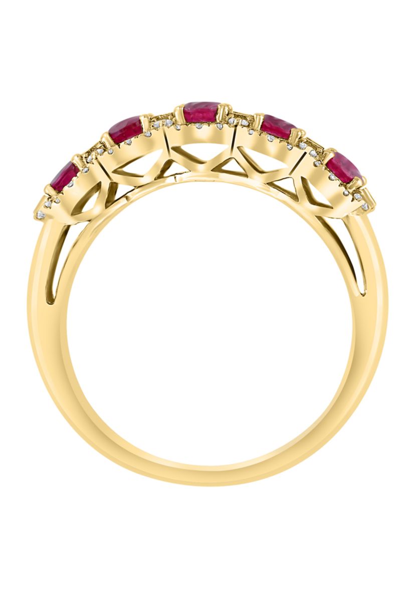 1/5 ct. t.w. Diamond, 1.27 ct. t.w. Natural Ruby Ring in 14K Yellow Gold
