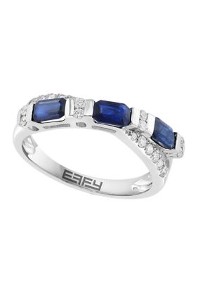 Effy 1/4 Ct. T.w. Diamond And Natural Sapphire Ring In 14K White Gold