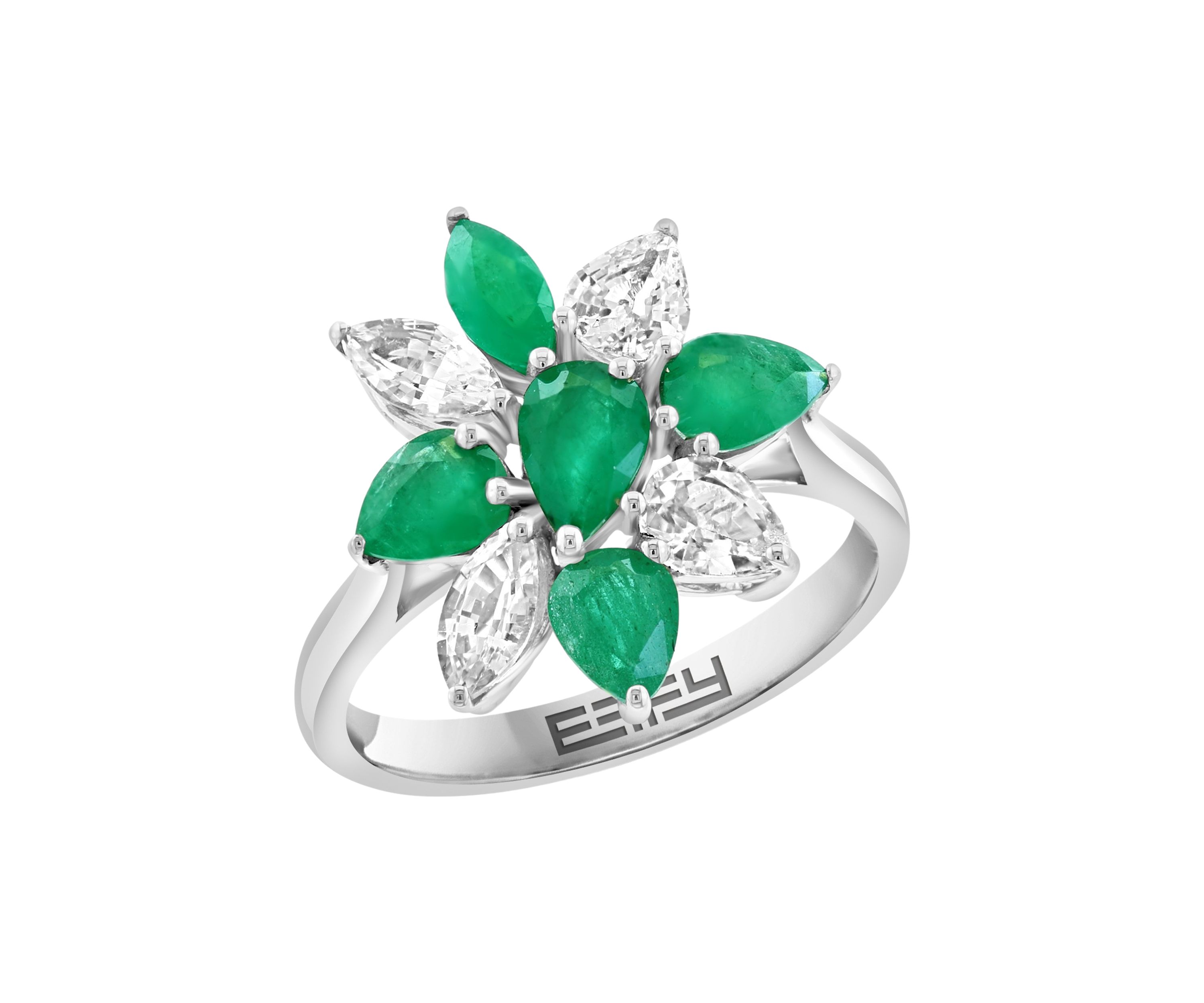 Emerald and White Sapphire Ring in 14K White Gold