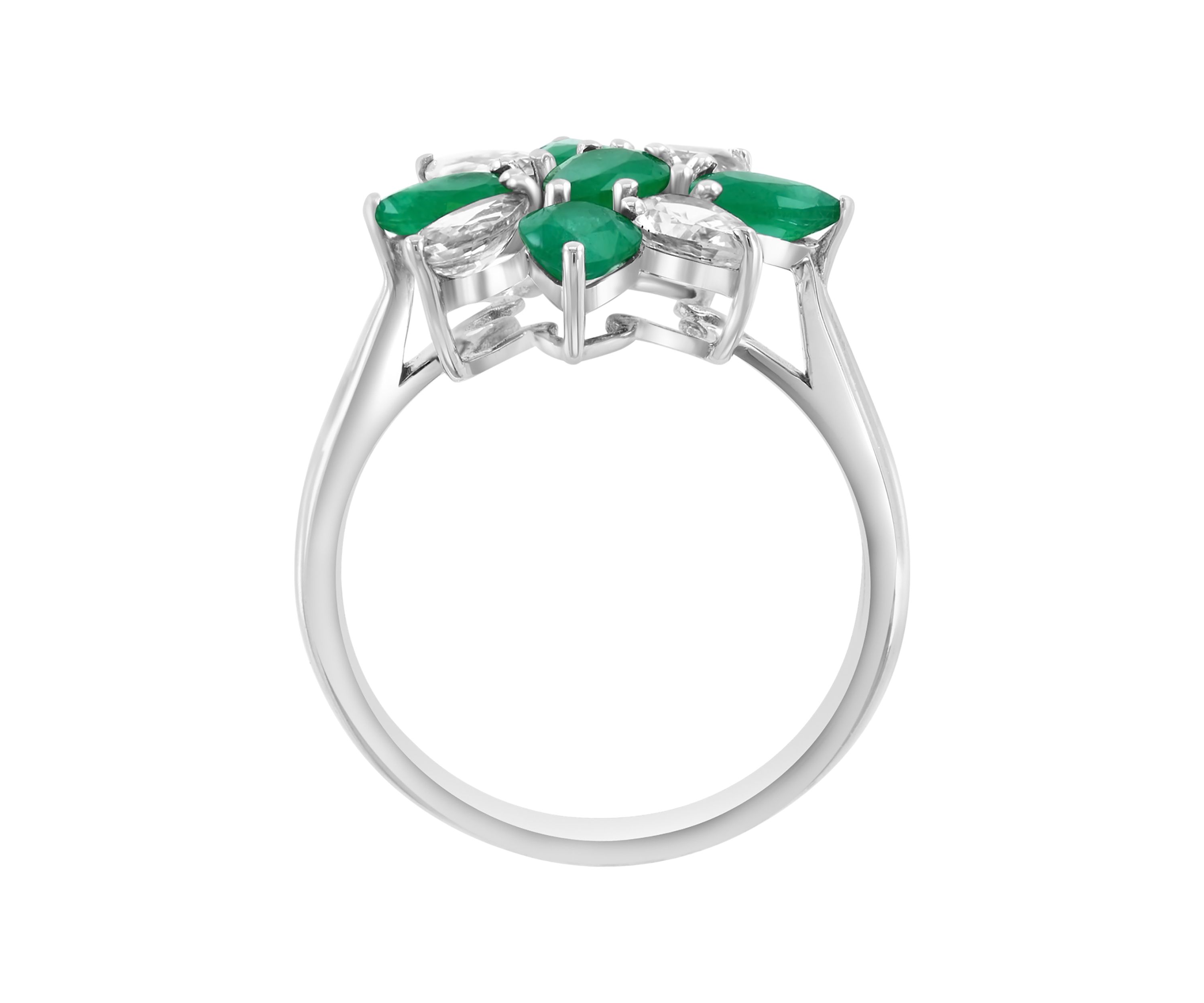 Emerald and White Sapphire Ring in 14K White Gold