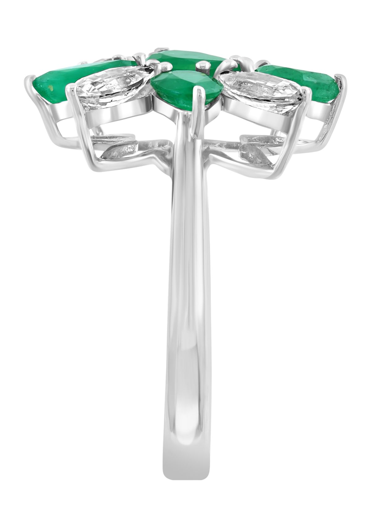 Emerald and White Sapphire Ring in 14K White Gold