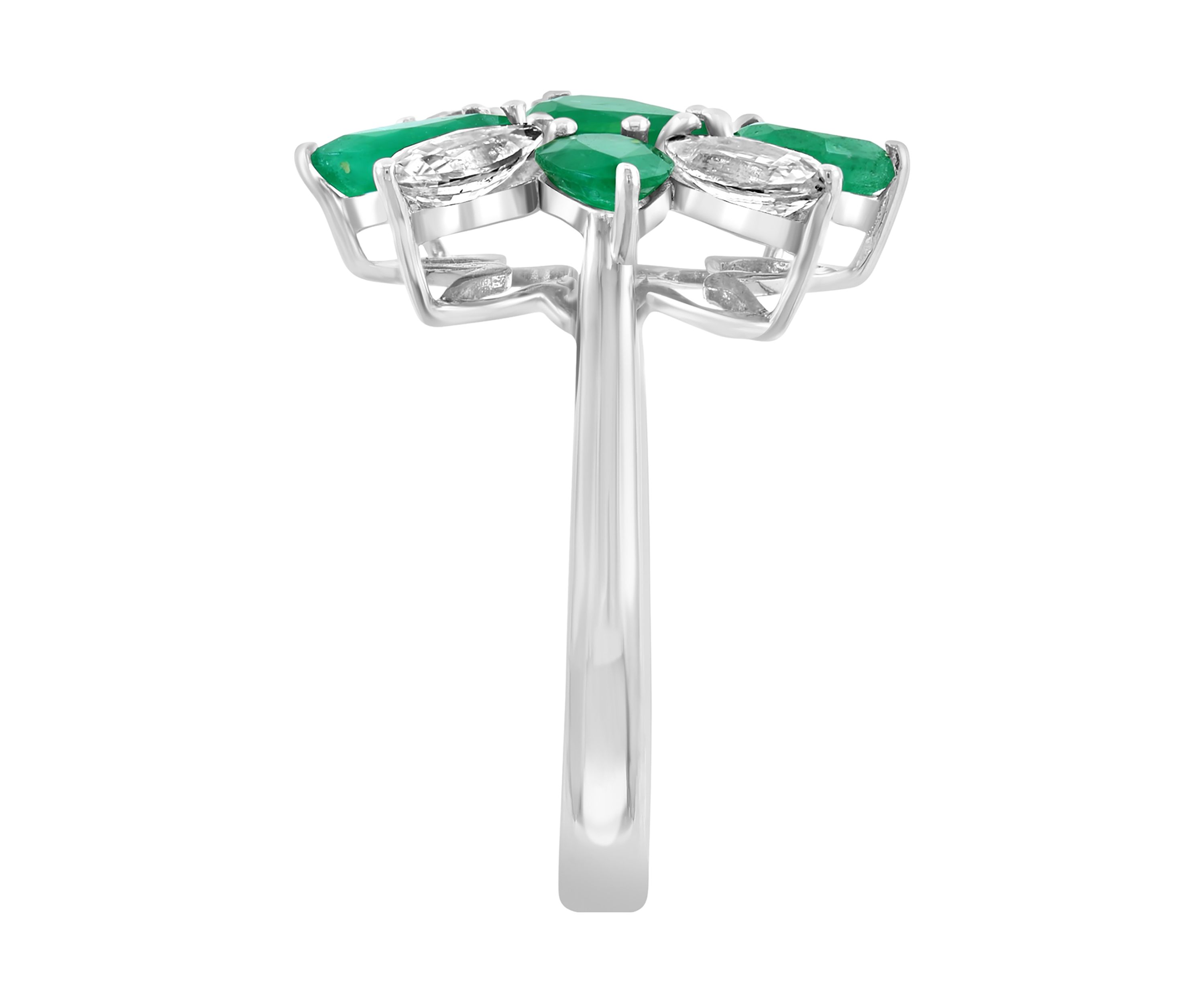 Emerald and White Sapphire Ring in 14K White Gold