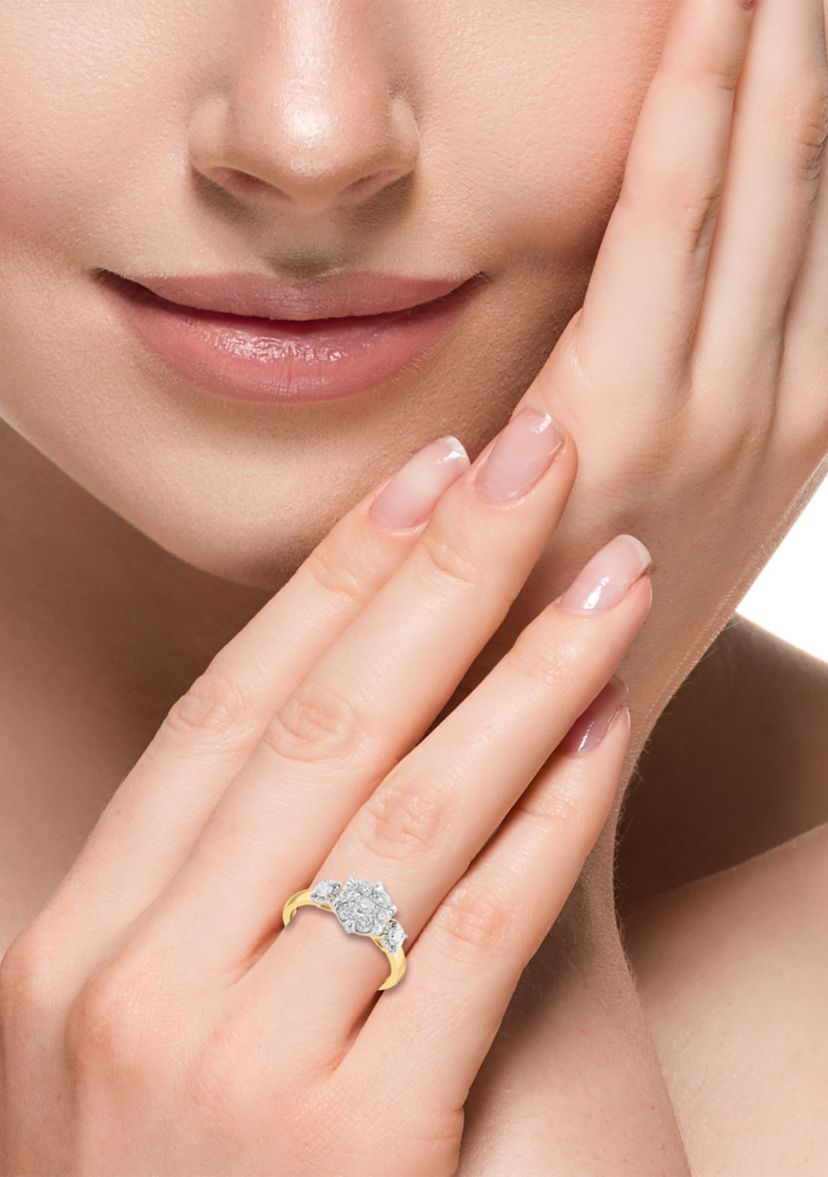 3/4 ct. t.w. Miracle Set Diamond Ring in 14K White & Yellow Gold