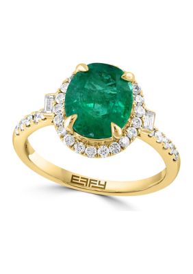 Effy 1/2 Ct. T.w. Diamond And Natural Emerald Ring In 14K Yellow Gold
