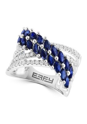 Effy 1/2 Ct. T.w. Sapphire, 1.8 Ct. T.w. Diamond Cross Ring In 14K White Gold, 7 -  0191120814117
