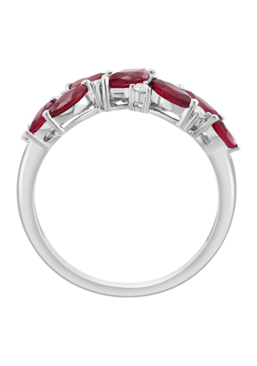 14K White Gold Diamond Ruby Ring