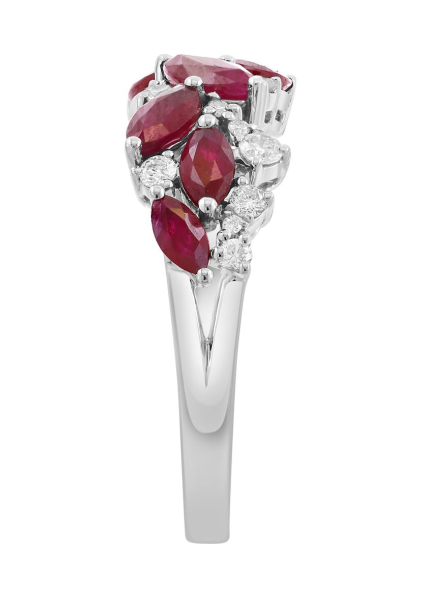 14K White Gold Diamond Ruby Ring