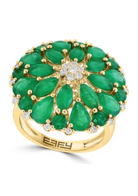Effy 1/4 Ct. T.w. Emerald, 6.23 Ct. T.w. Diamond Floral Ring In 14K Yellow Gold, 7 -  0191120822068