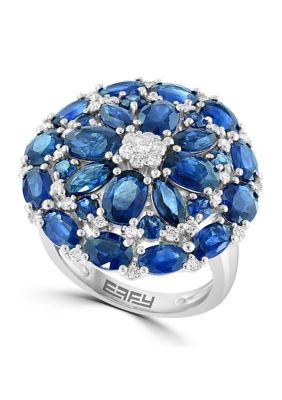 Effy 3/8 Ct. T.w. Sapphire, 8.36 Ct. T.w. Diamond Floral Ring In 14K White Gold