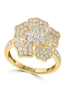Effy 1.26 Ct. T.w. Diamond Flower Ring In 14K Yellow Gold