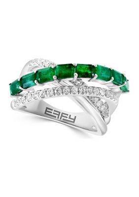 Effy Emerald and White Sapphire Ring in Sterling Silver
