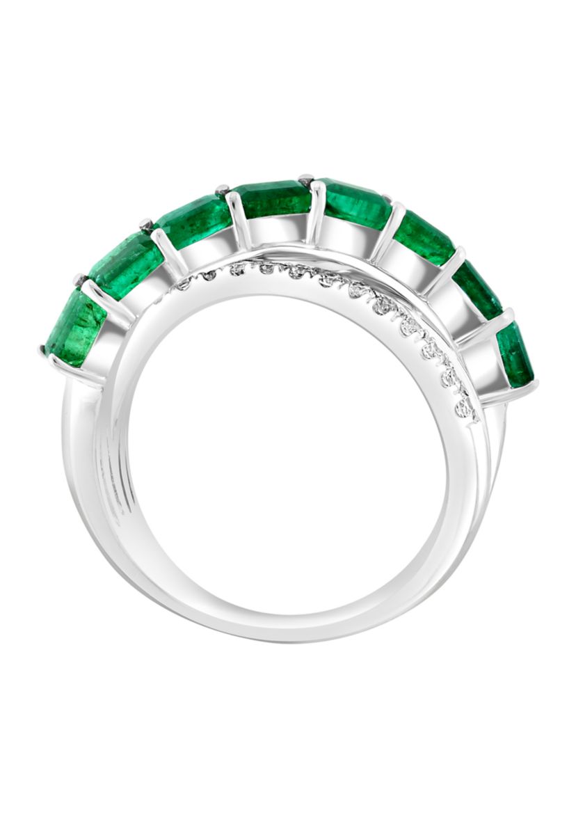 Emerald and White Sapphire Ring in Sterling Silver