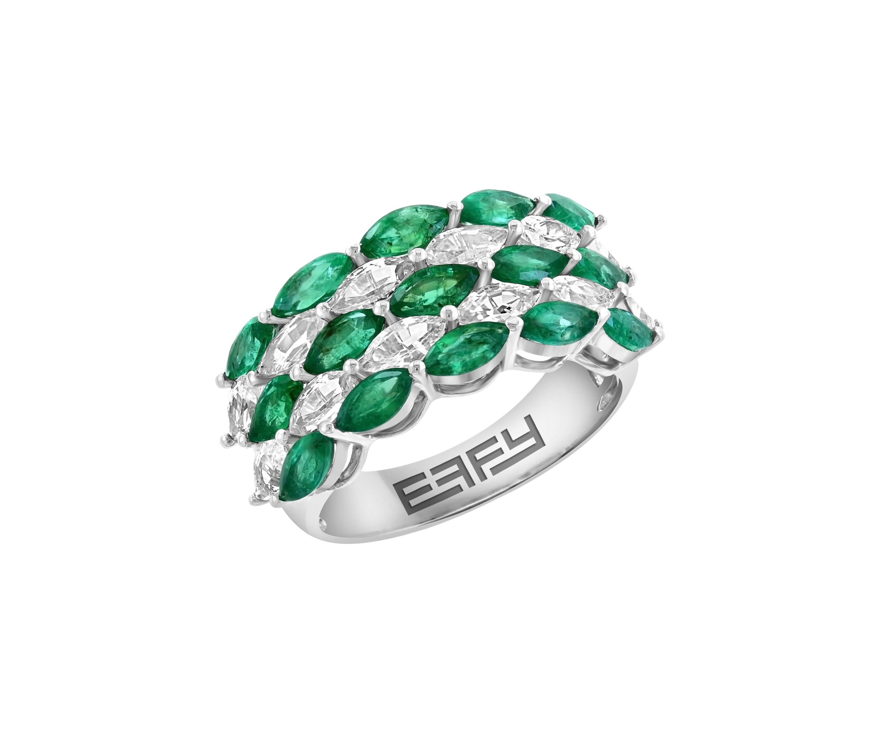 Emerald and White Sapphire Ring in 14K White Gold