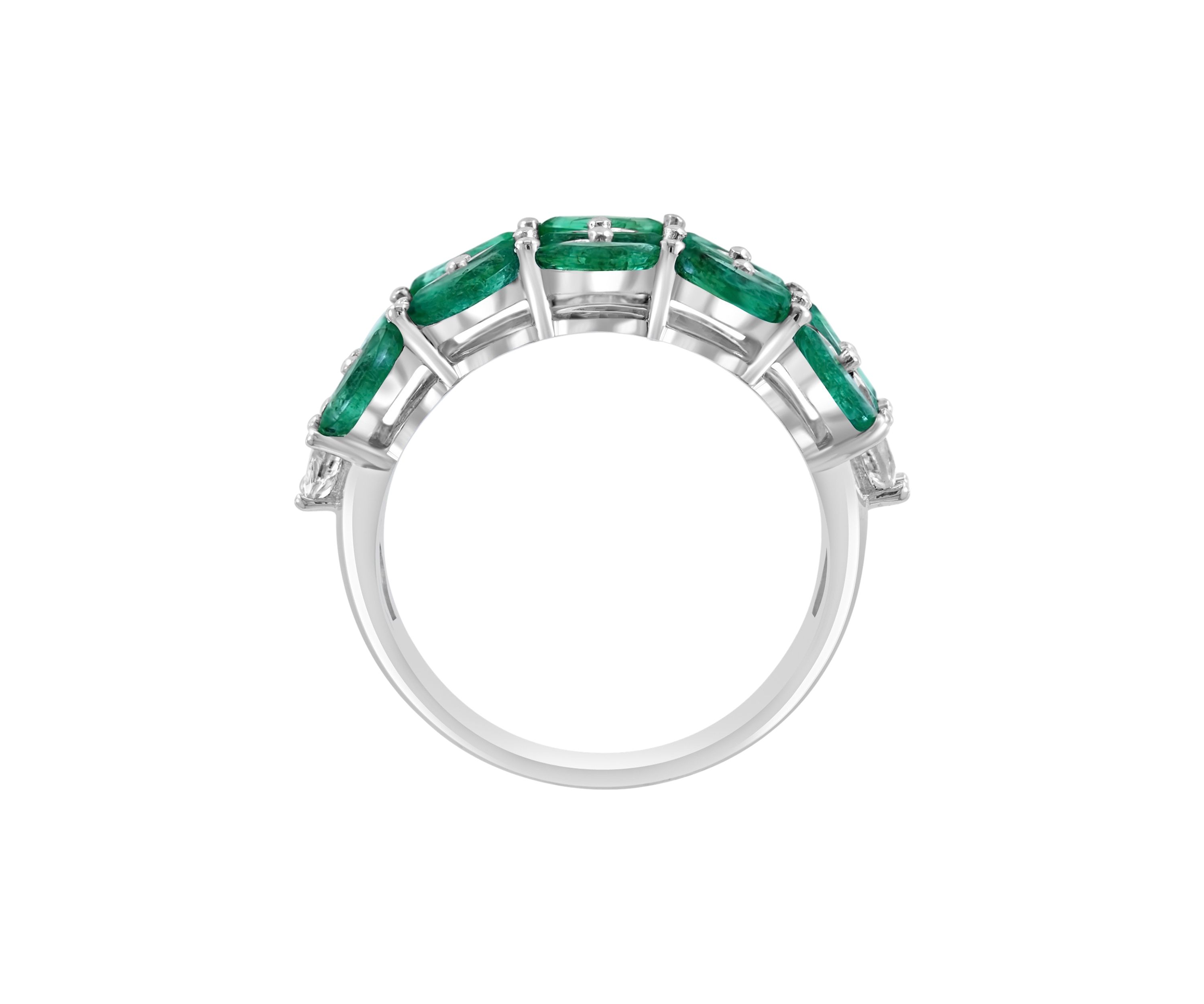Emerald and White Sapphire Ring in 14K White Gold