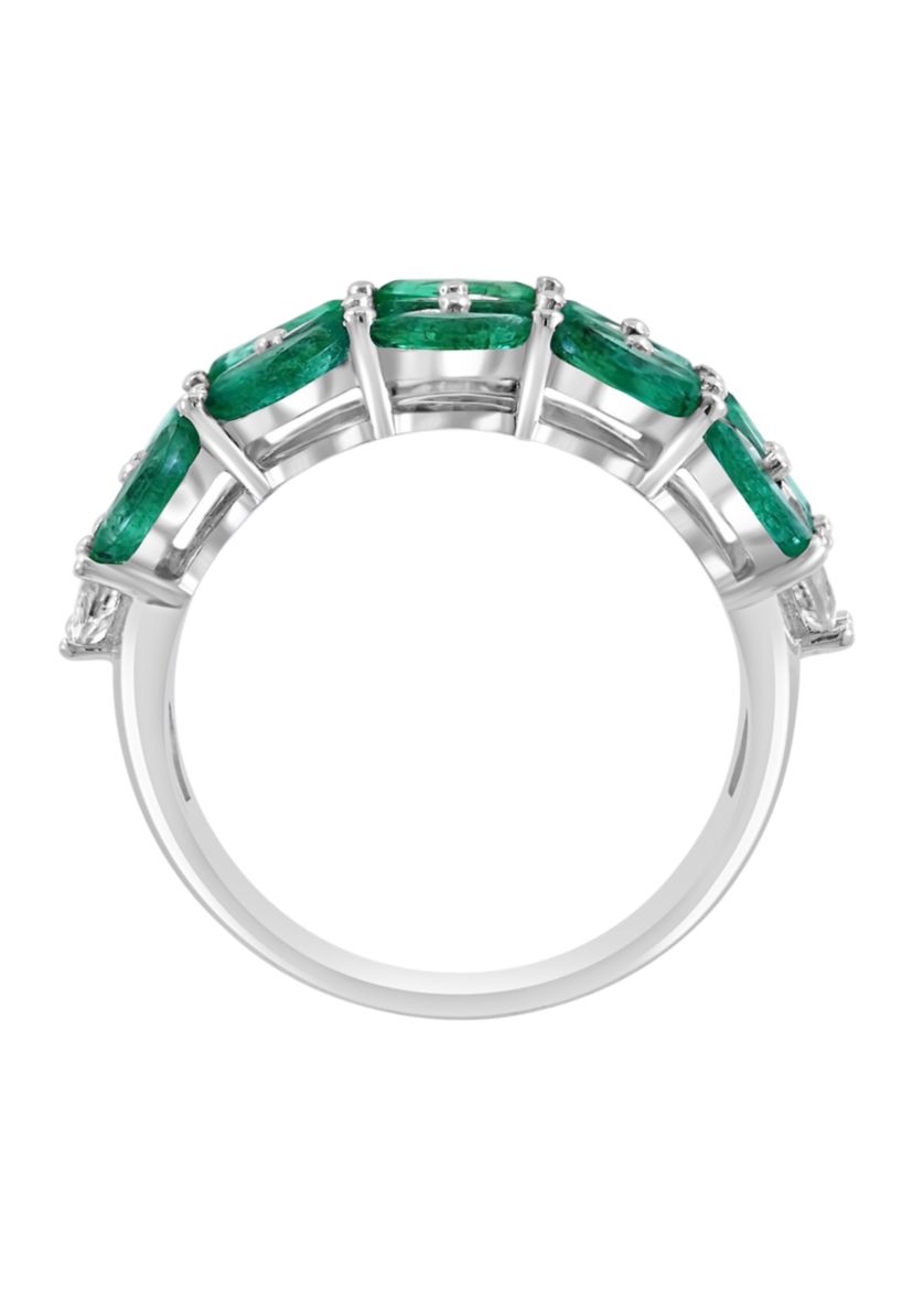 Emerald and White Sapphire Ring in 14K White Gold