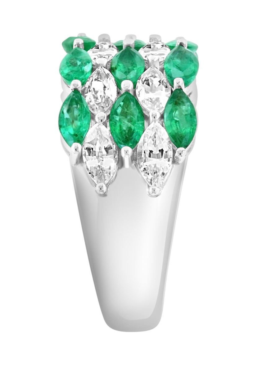 Emerald and White Sapphire Ring in 14K White Gold