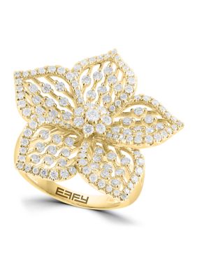 Effy 1.52 Ct. T.w. Diamond Flower Ring In 14K Yellow Gold, 7 -  0191120862057