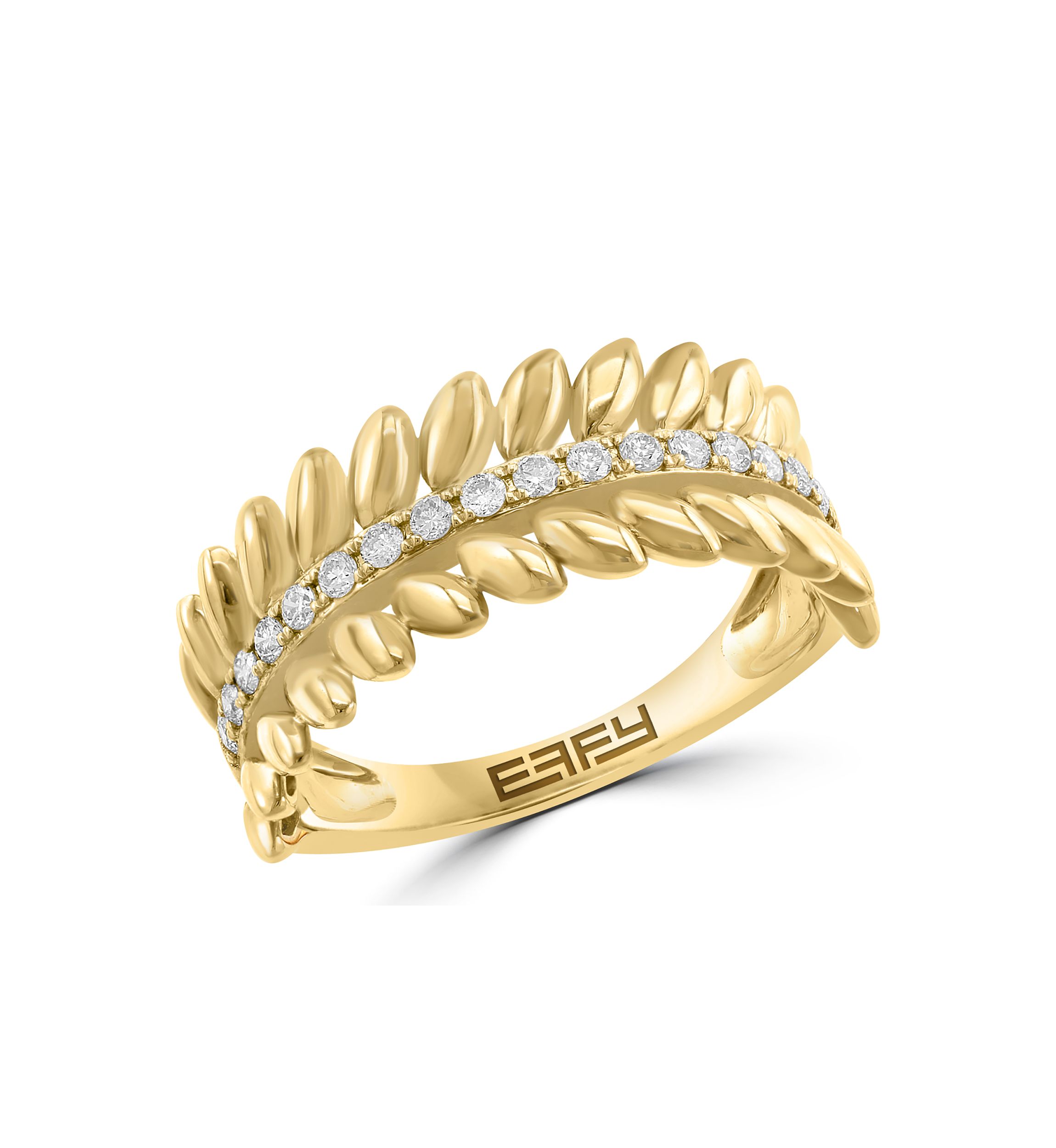 Diamond Feather Band Ring in 14K Yellow Gold