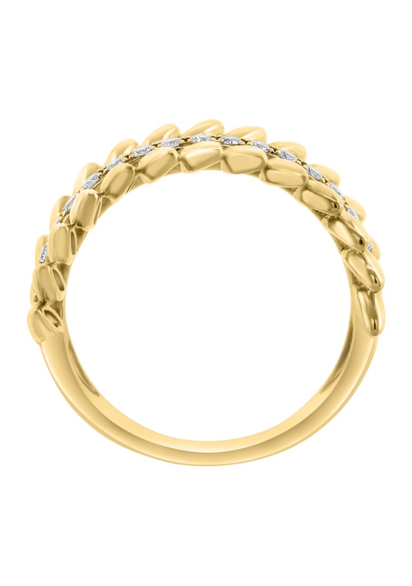 Diamond Feather Band Ring in 14K Yellow Gold
