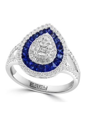 Effy 3/4 Ct. T.w. Sapphire, 7/8 Ct. T.w. Diamond Pear Ring In 14K White Gold -  0191120869186